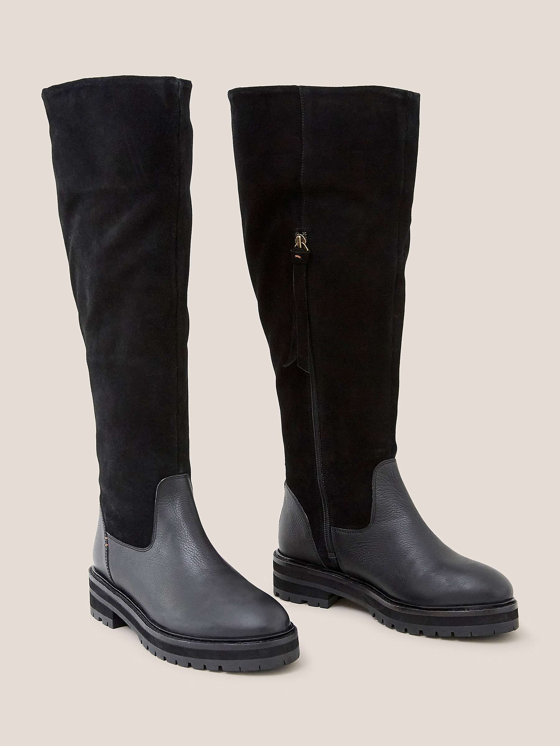 Buy White Stuff Leather Fur Lined Knee High Boots, Black Online at johnlewis.com