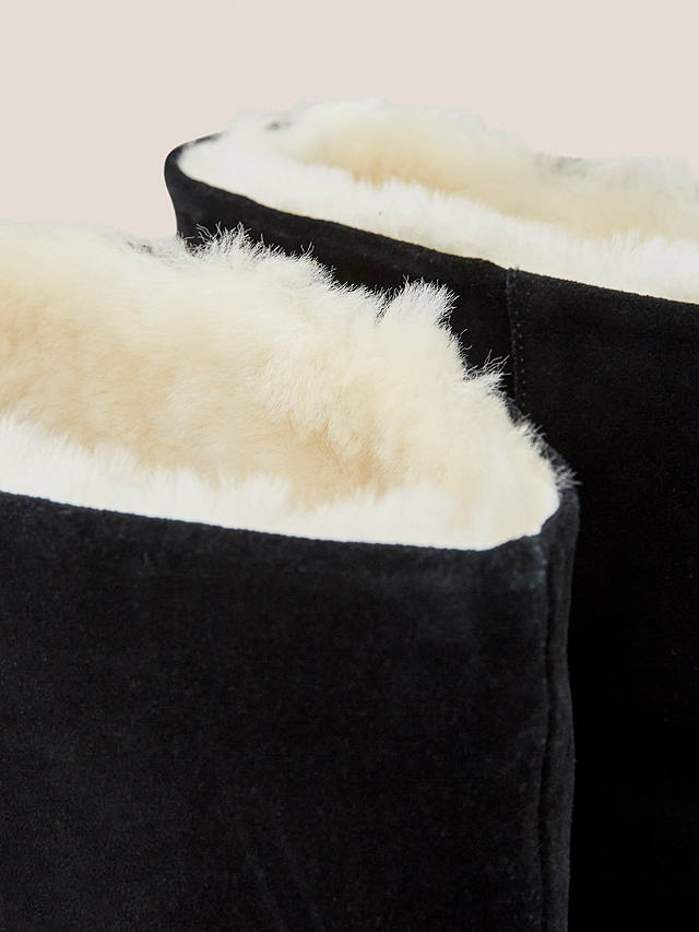 White Stuff Leather Fur Lined Knee High Boots, Black