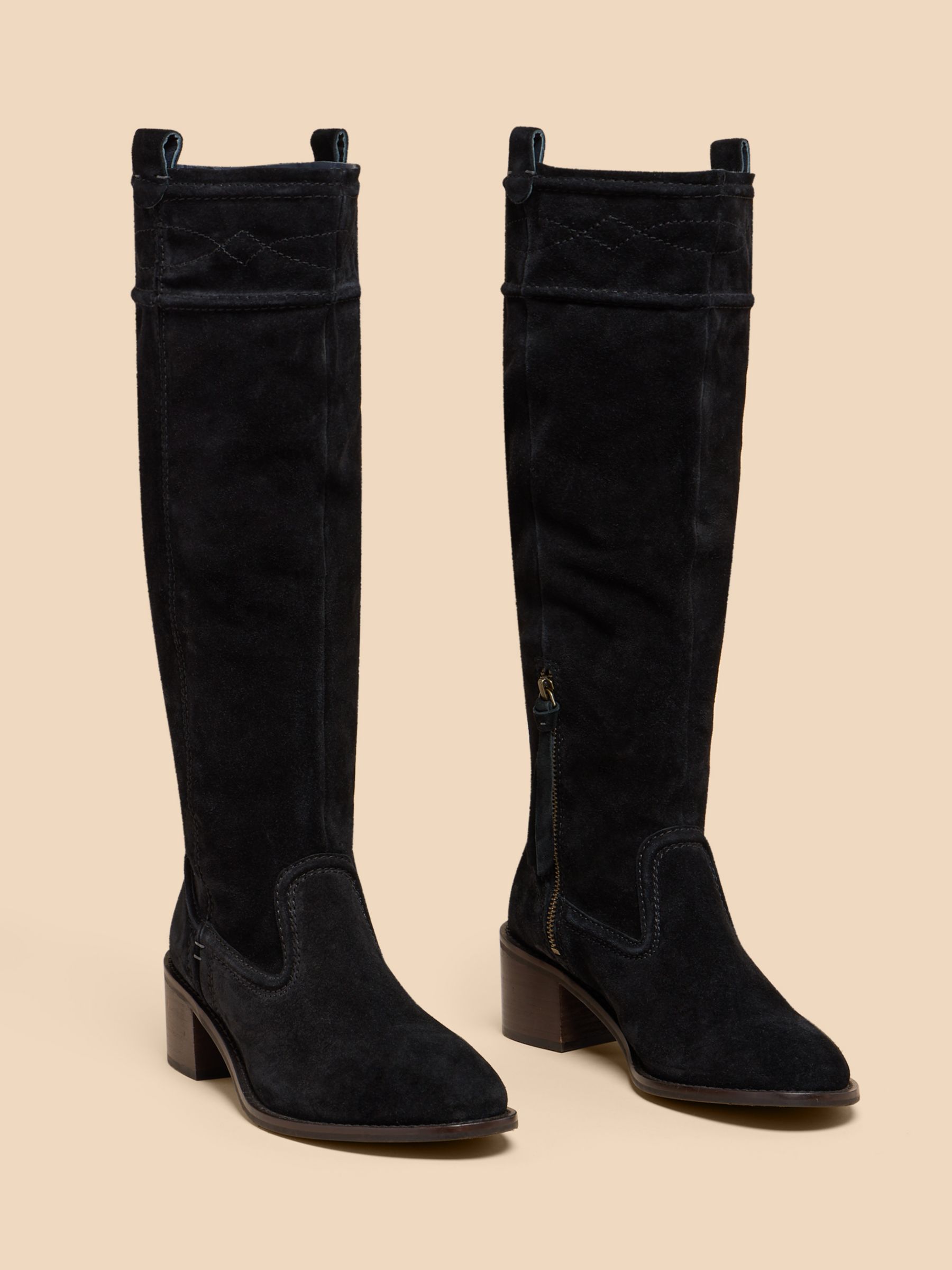 White Stuff Connie Suede Pull On Boots, Pure Black