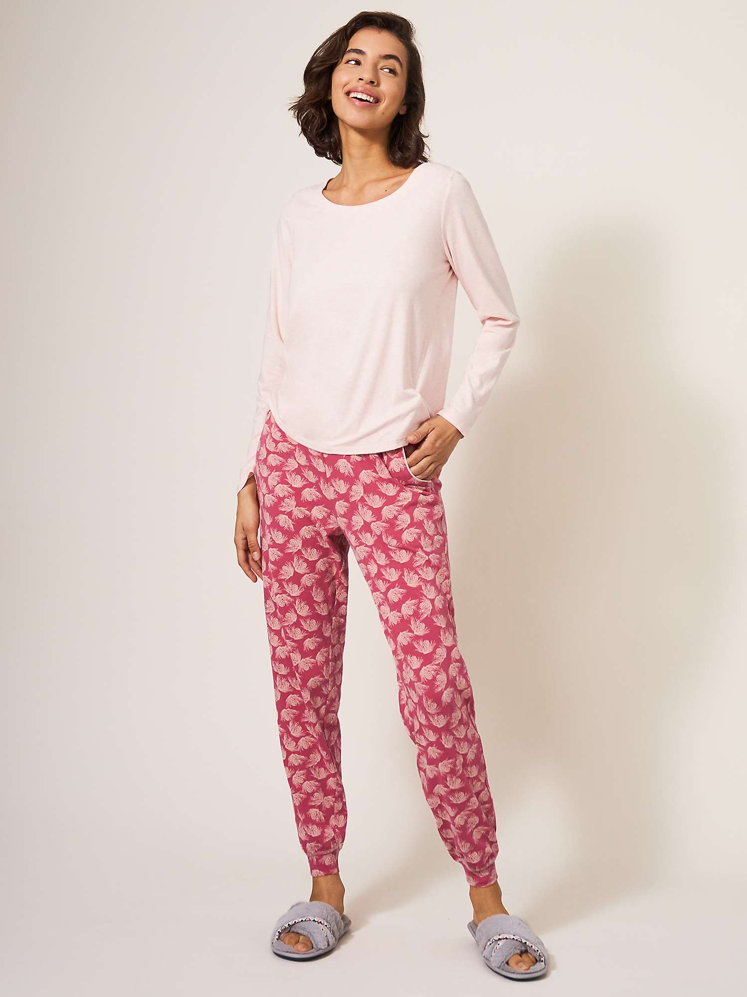 White Stuff Freya Organic Cotton Blend Pyjama Joggers, Pink at John ...