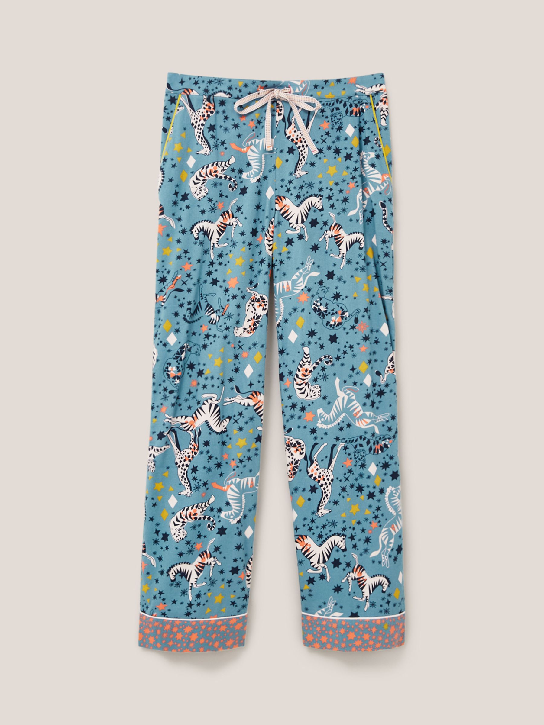 White Stuff Nina Zebra And Star Print Organic Cotton Blend Pyjama Bottoms,  Blue/Multi, XXS