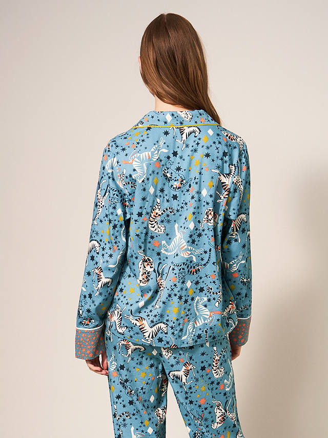 White Stuff Nina Zebra And Star Print Organic Cotton Blend Pyjama Shirt, Blue/Multi