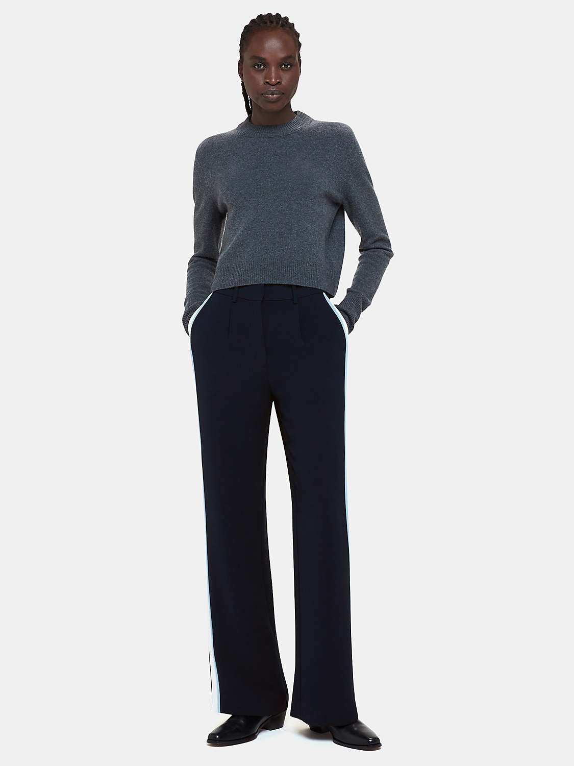 Buy Whistles Crepe Side Stripe Trousers, Blue/Multi Online at johnlewis.com