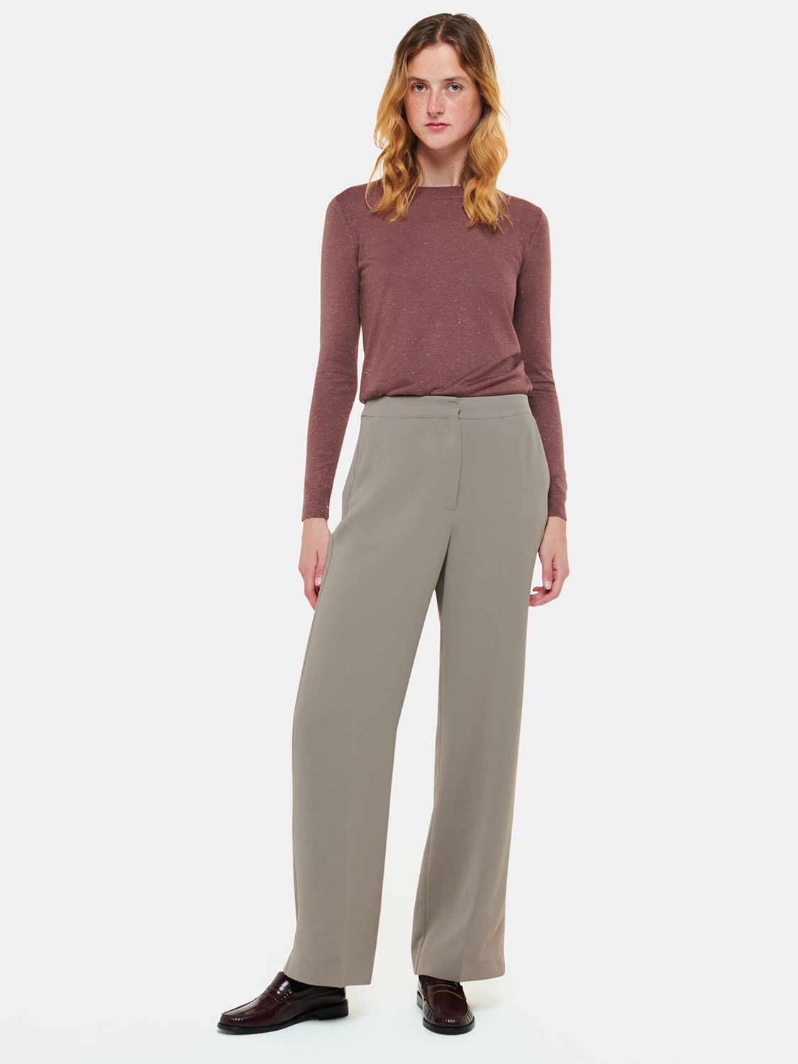 Whistles Annie Sparkle Fine Knit Jumper, Brown at John Lewis & Partners