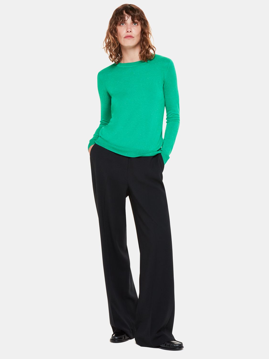 Whistles Annie Sparkle Fine Knit Jumper, Green at John Lewis & Partners