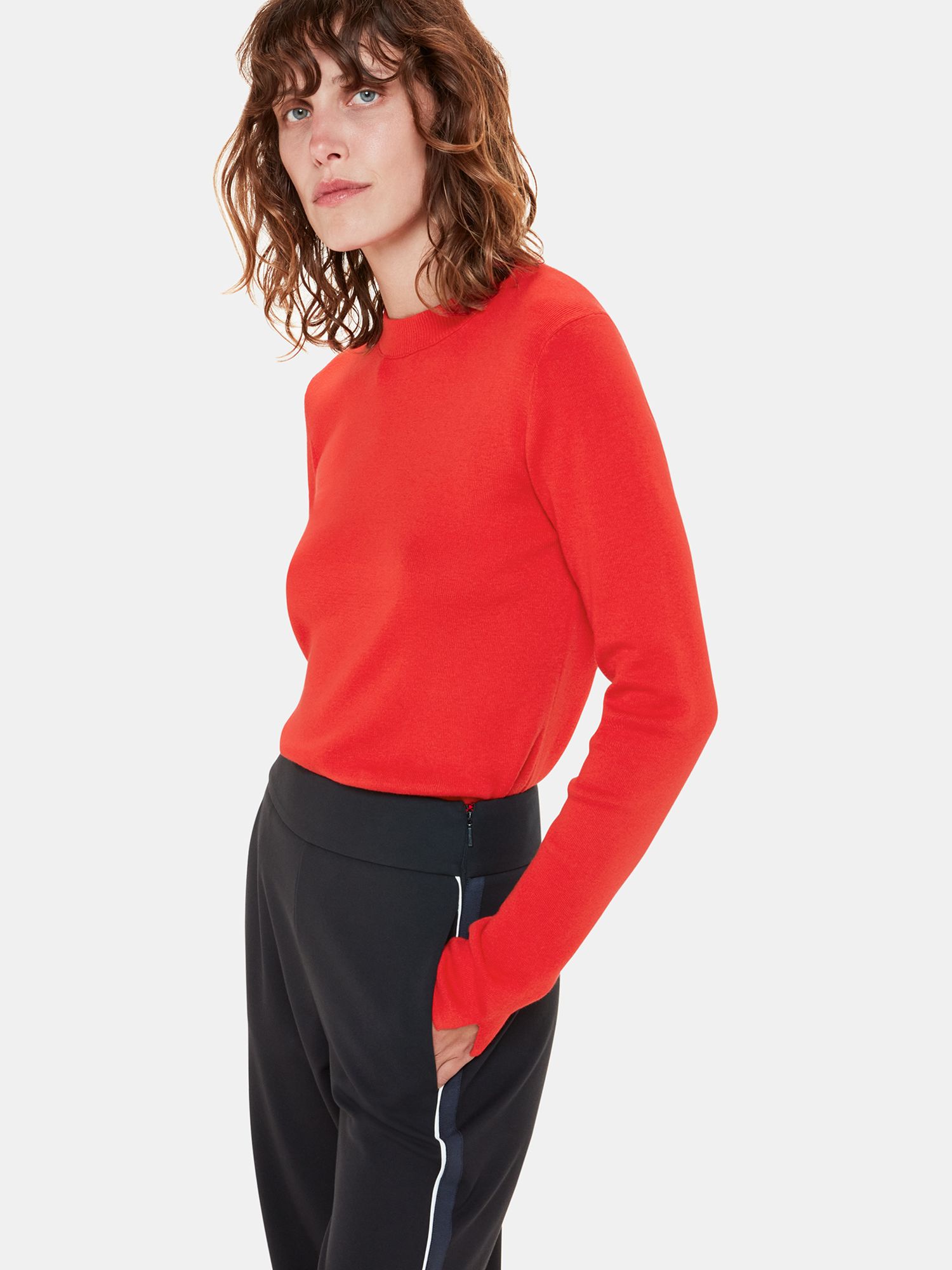 Whistles Mia Fitted Crew Neck Jumper, Red, Red at John Lewis & Partners