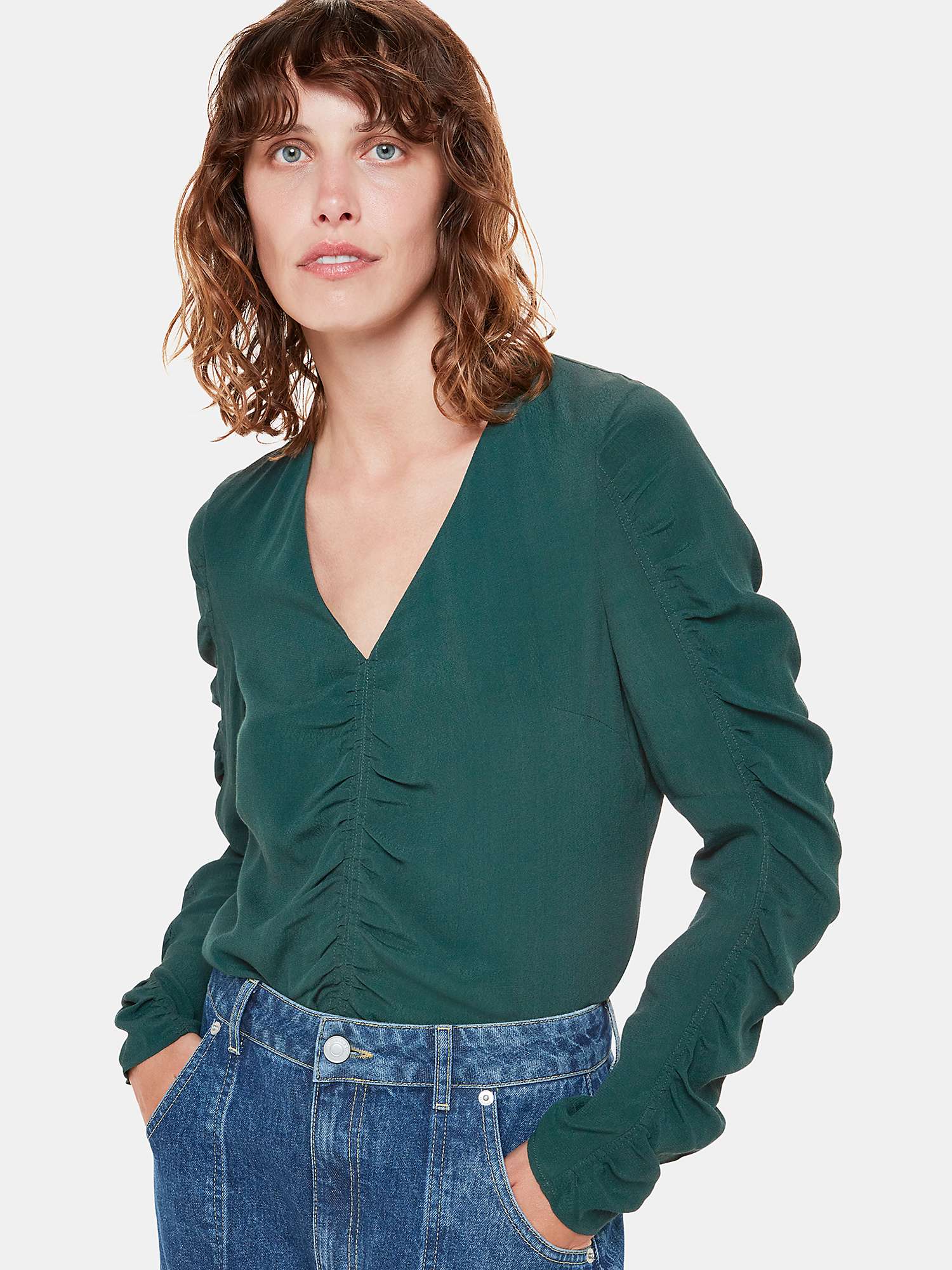 Buy Whistles Lily Gather Front Blouse, Forest Green Online at johnlewis.com