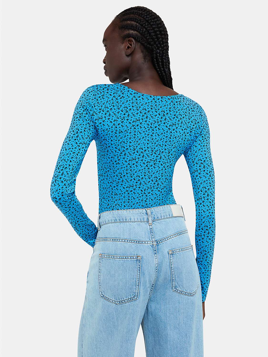 Buy Whistles Micro Bouquet Sqaure Neck Top, Blue/Multi Online at johnlewis.com