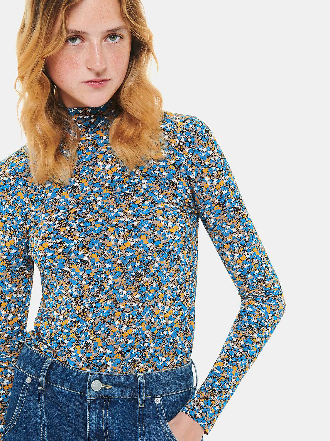 Buy Whistles Ditsy Floral Slinky High Neck Top, Multi Online at johnlewis.com