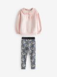 Ted Baker Kids' Frill Collar Logo Jumper & Floral Leggings Set, Pink/Multi