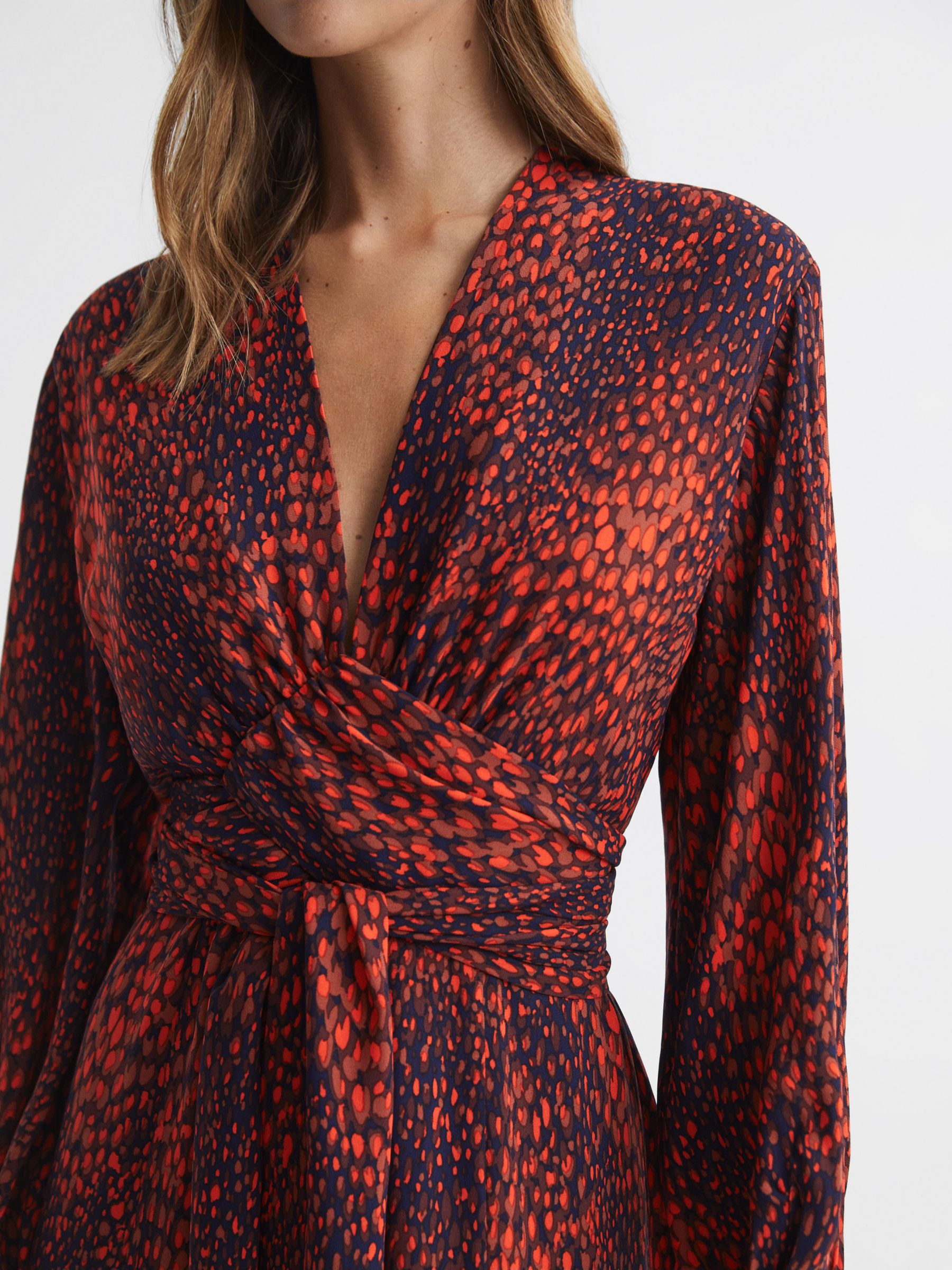 Reiss Maya Abstract Print Midi Dress Red at John Lewis Partners