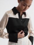 Reiss Lorey Colour Block Silk Shirt, Black/Champagne