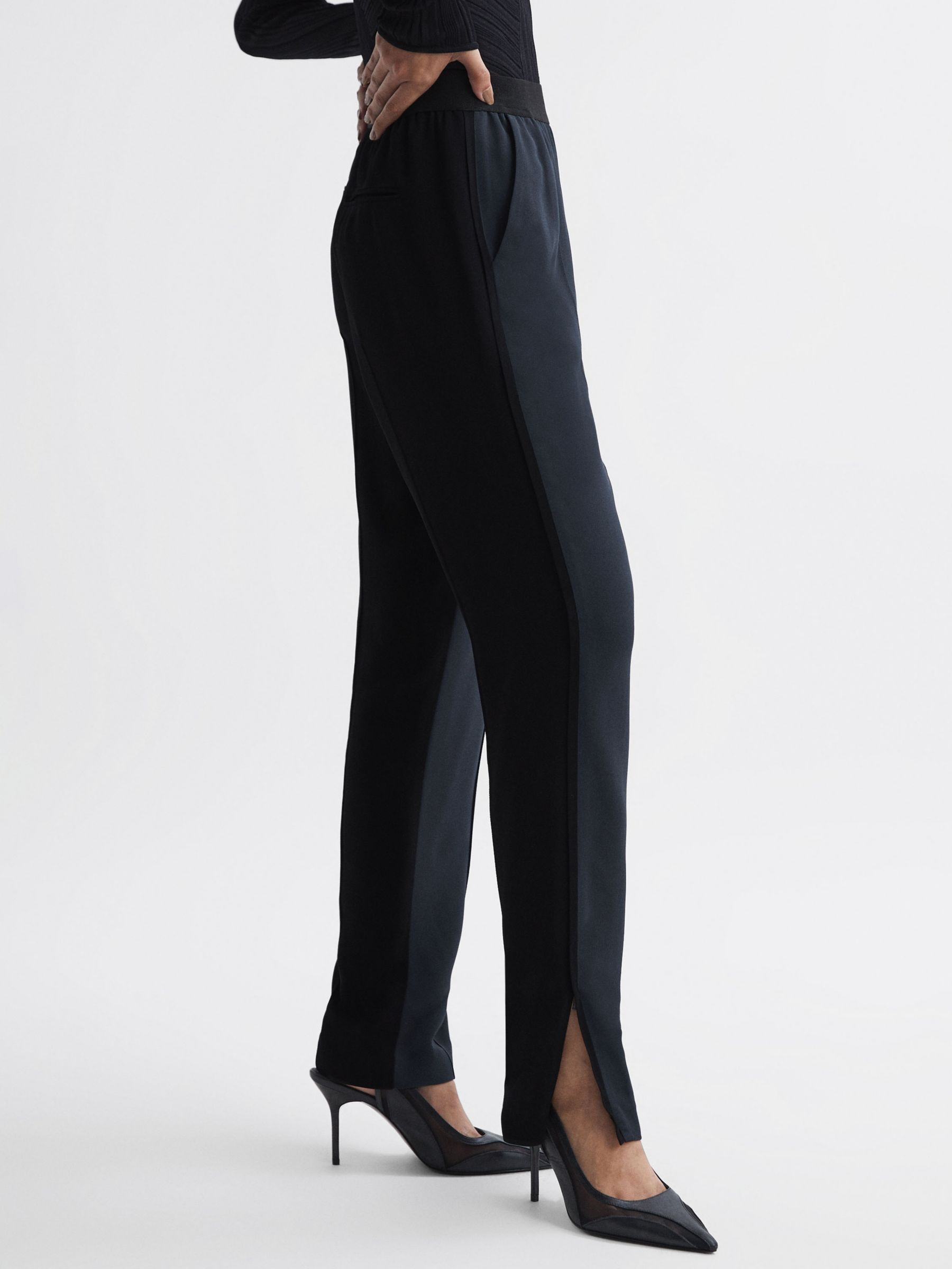 Reiss Leona Tapered Split Hem Trousers, Black at John Lewis & Partners