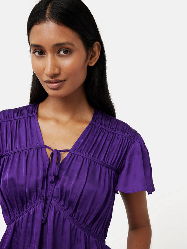 Jigsaw Recycled Satin Tie Neck Blouse, Purple at John Lewis & Partners