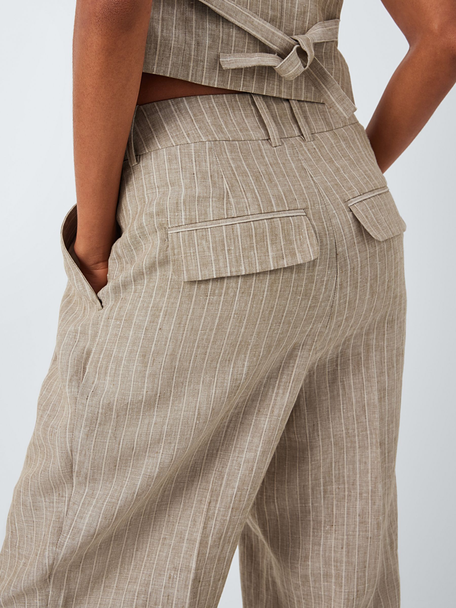 John Lewis Stripe Linen Trousers, Natural, 14
