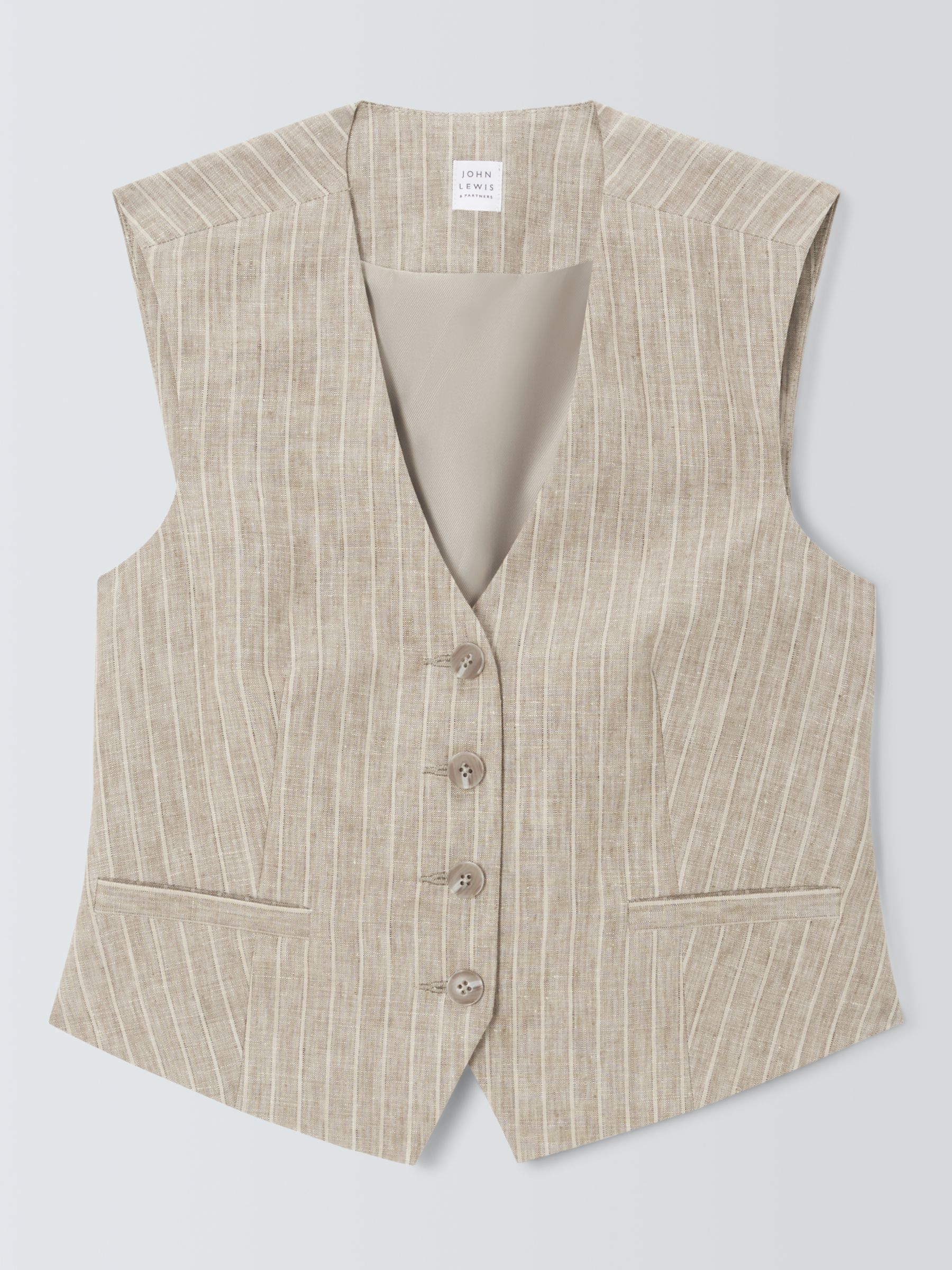 John Lewis Stripe Linen Waistcoat, Natural, 8