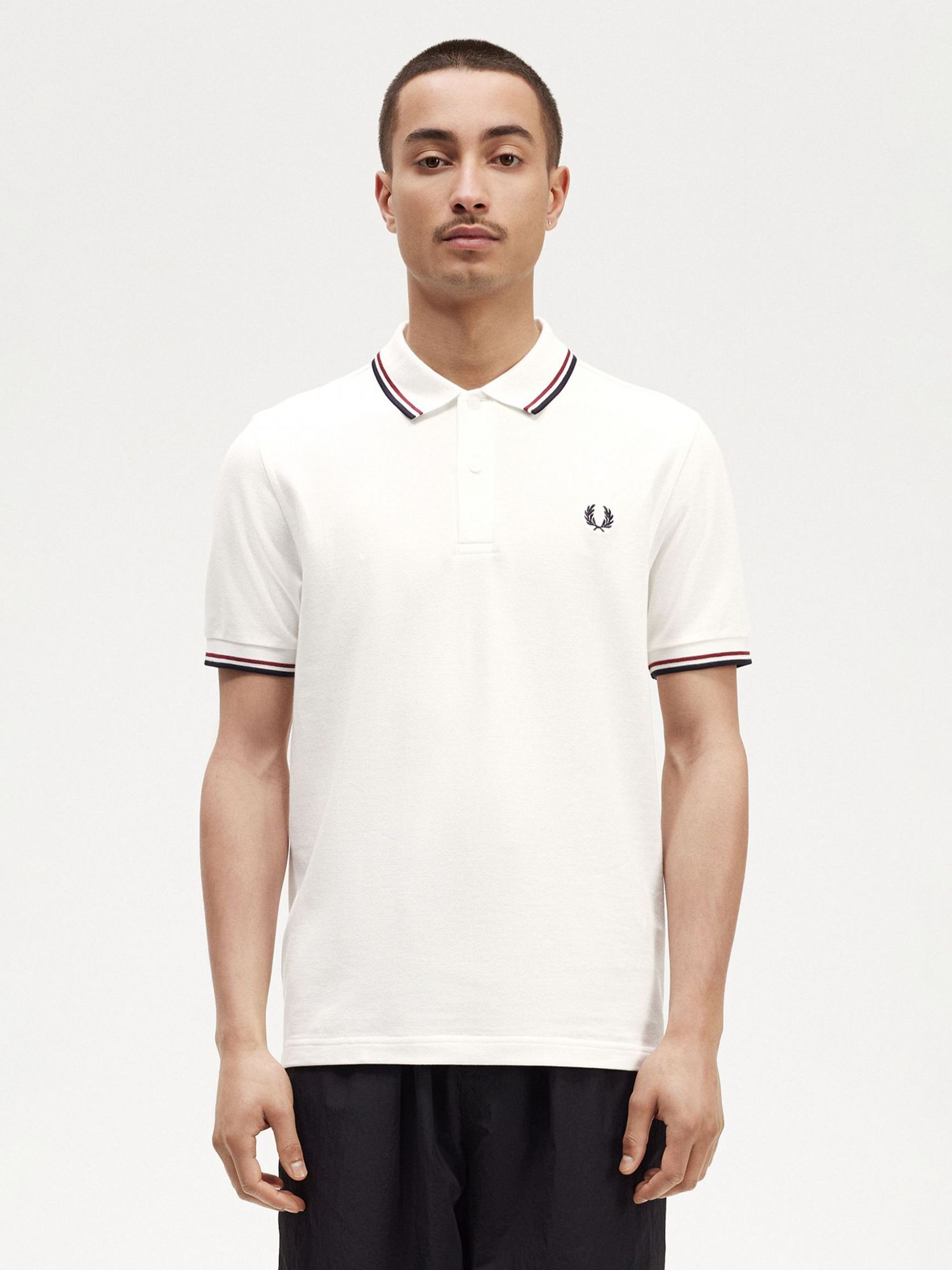 Fred Perry Twin Tipped Regular Fit Polo Shirt, White/Navy at John Lewis ...