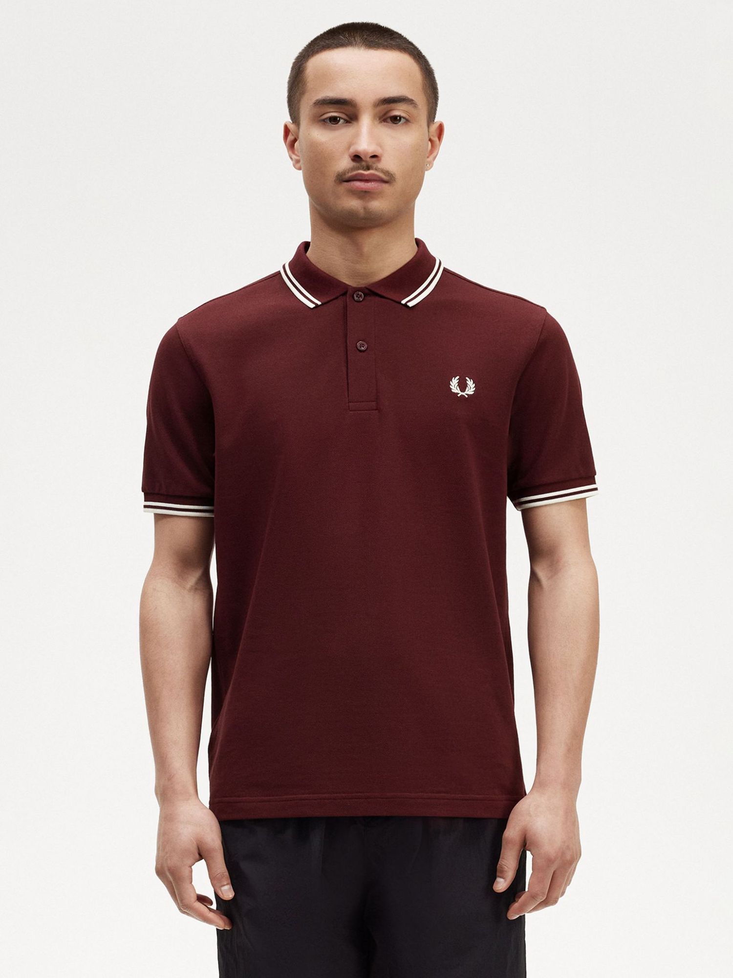 Fred Perry Twin Tipped Regular Fit Polo Shirt, Red at John Lewis & Partners
