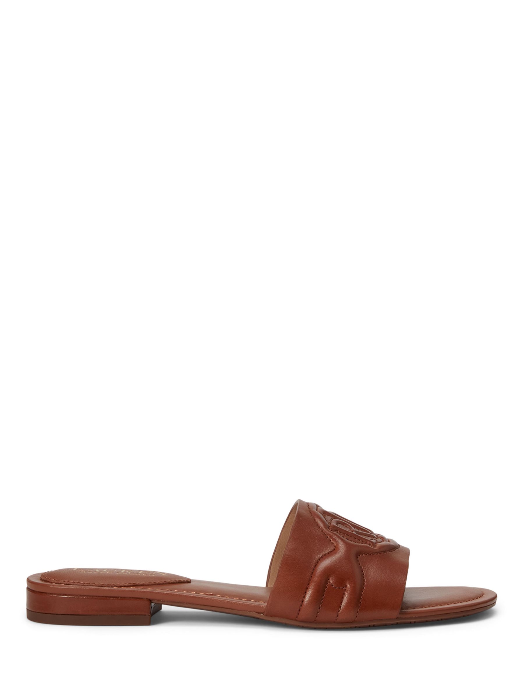 Lauren Ralph Lauren Allegra Leather Slider Sandals, Deep Saddle Tan at ...