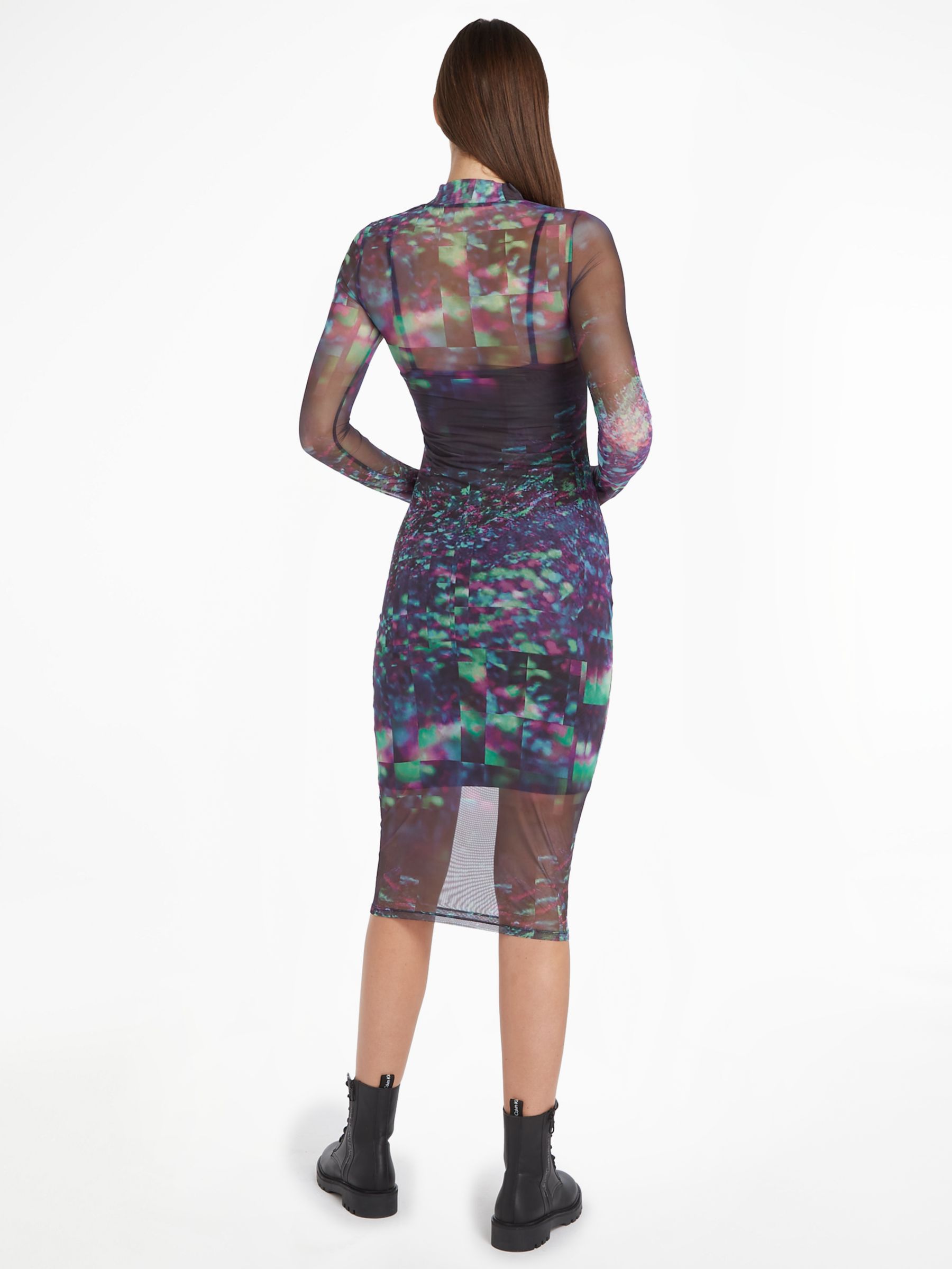 Calvin Klein Galaxy Mesh Bodycon Midi Dress, Multi, M