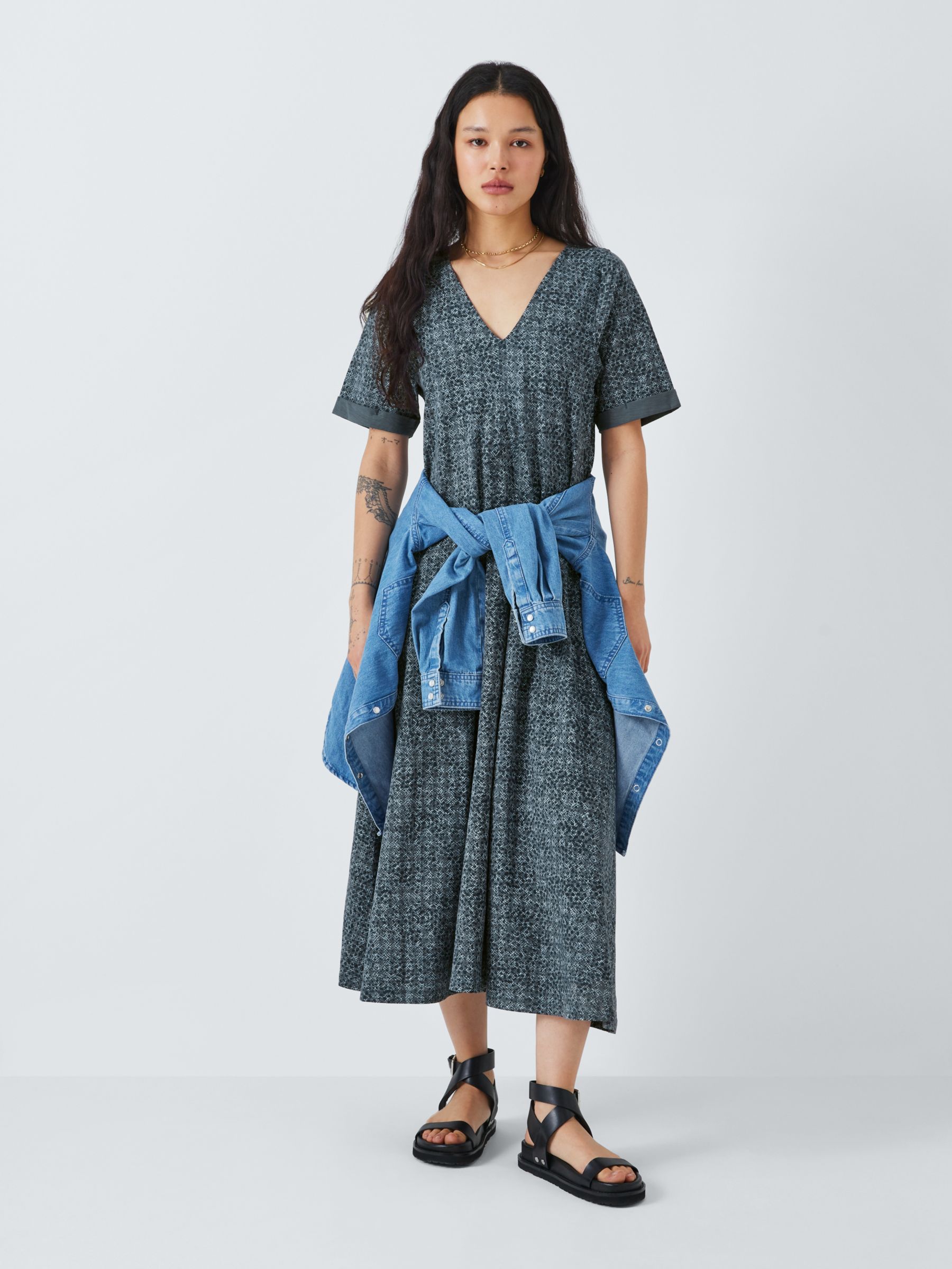 Buy AND/OR Alex Geometric Pleated Midi Dress, Blue/Multi Online at johnlewis.com