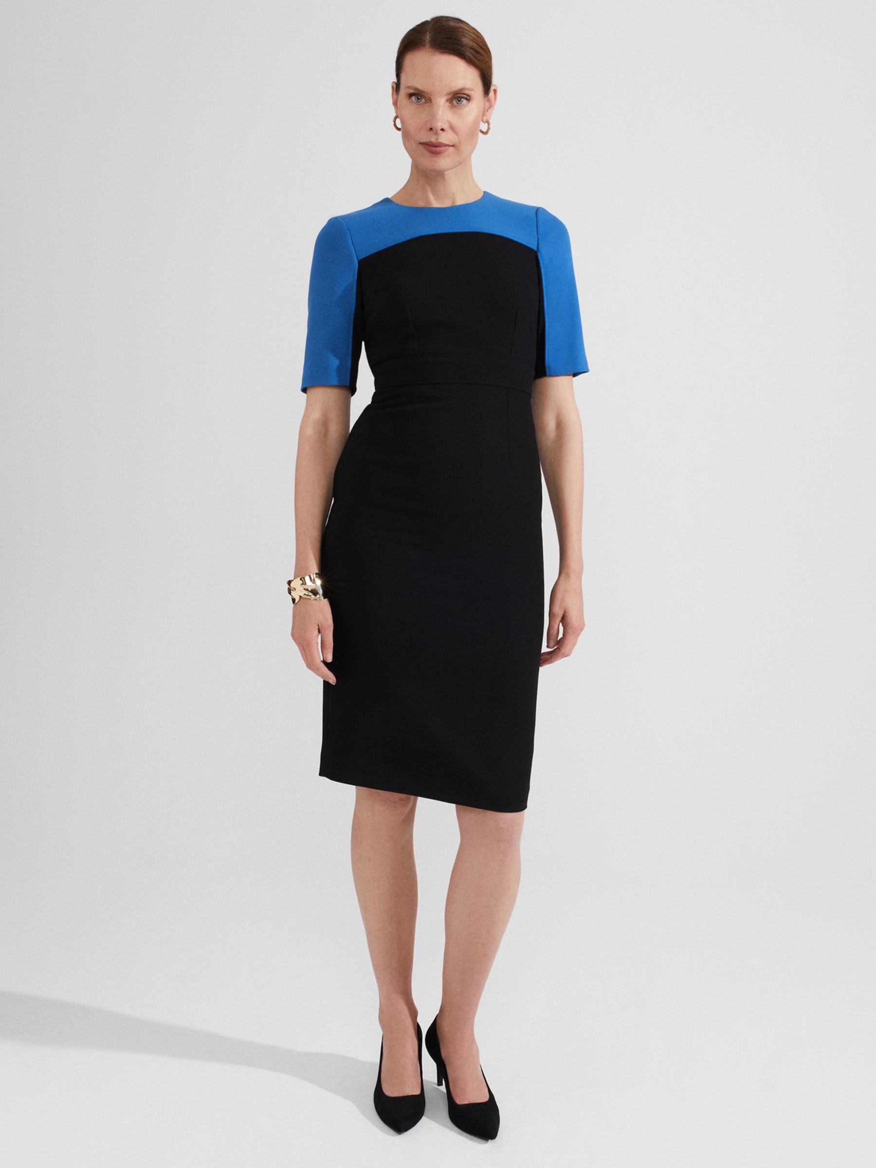 Hobbs Katya Colourblock Dress, Black/Blue