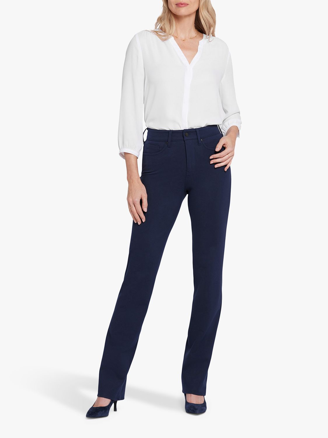 NYDJ Sculpt Her Marilyn Straight Leg Jersey Trousers, Oxford Navy at ...