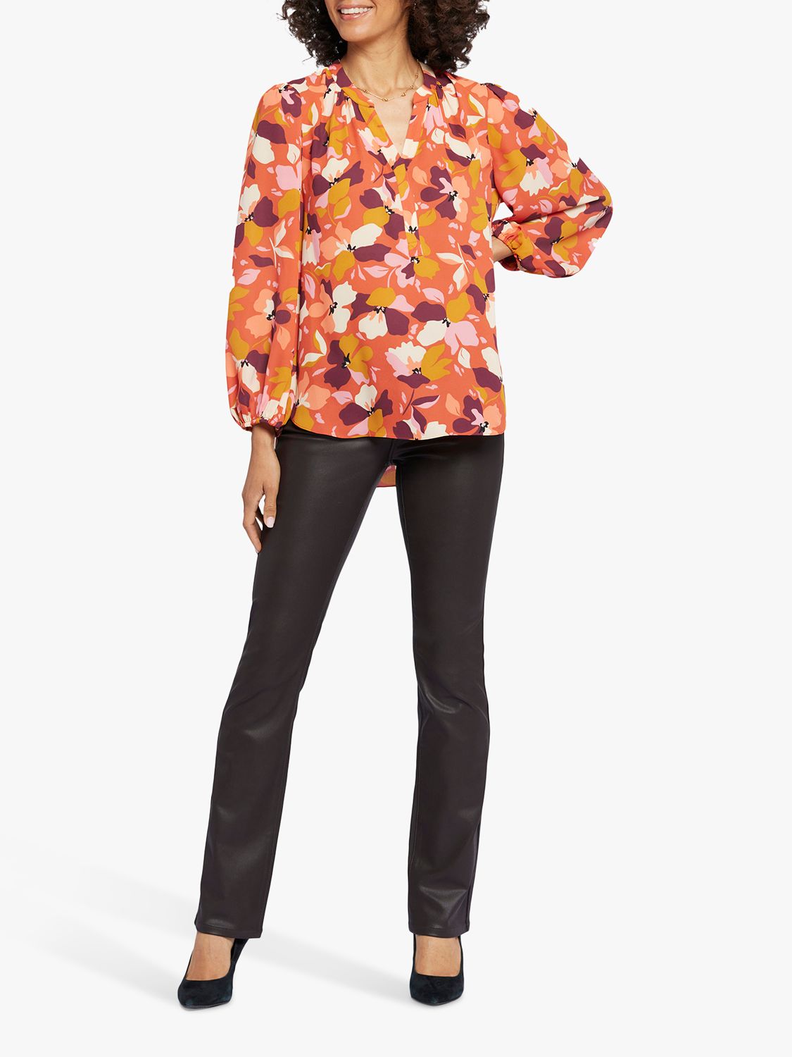 NYDJ Puff Sleeve Popover Top, Gingervale at John Lewis & Partners