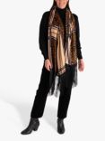 chesca Chain and Leopard Print Fringed Scarf, Black/Camel