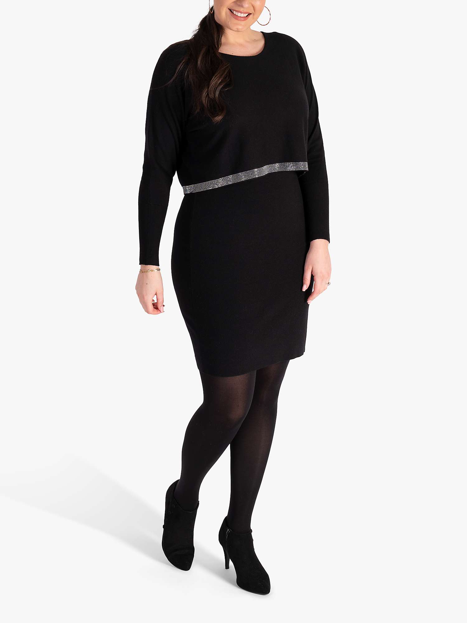 Buy chesca Diamante Waist Knitted Dress, Black Online at johnlewis.com