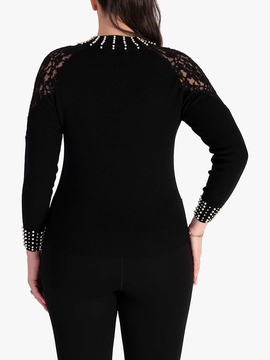 Buy chesca Lace Detail and Pearl Trim Jumper, Black Online at johnlewis.com