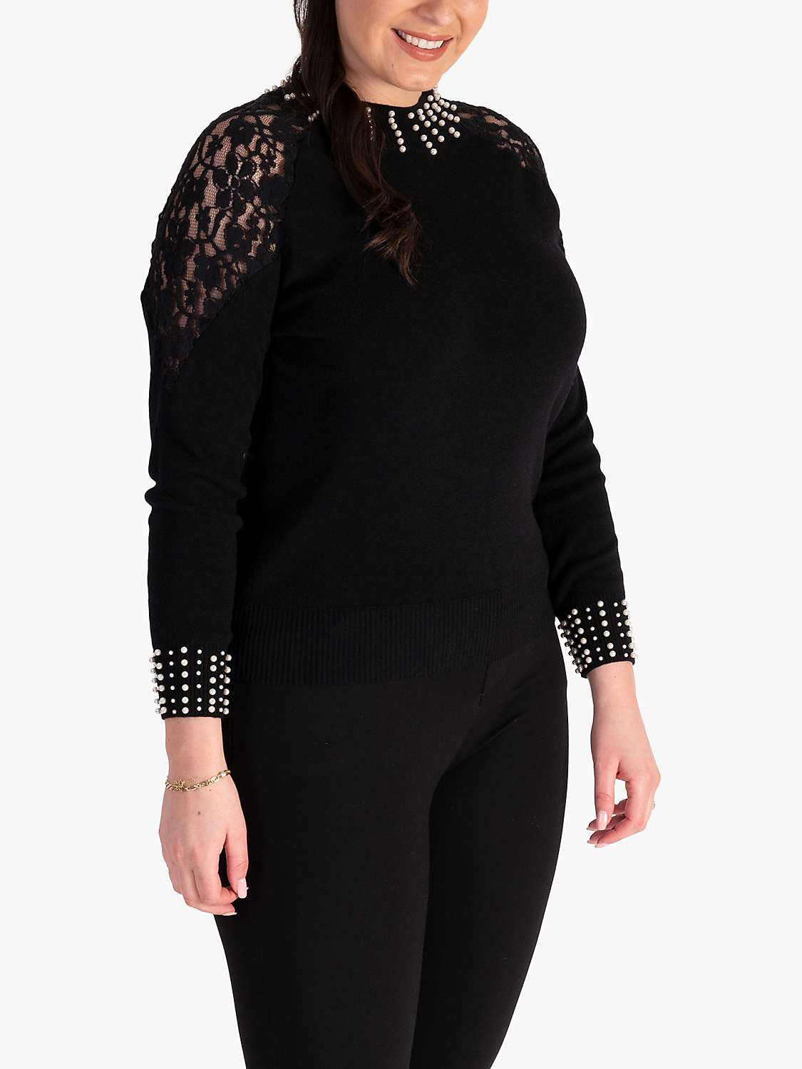 Buy chesca Lace Detail and Pearl Trim Jumper, Black Online at johnlewis.com