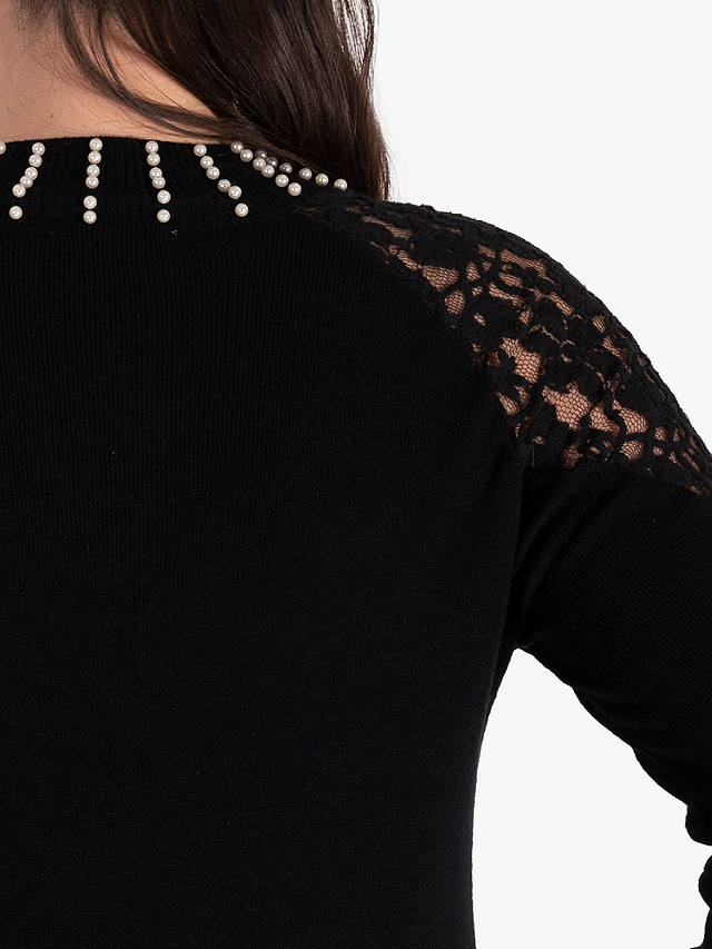 chesca Lace Detail and Pearl Trim Jumper, Black