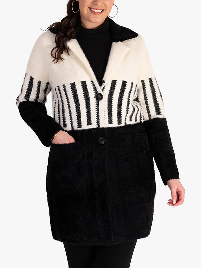 chesca Piano Stripe Knitted Coat, Black/White