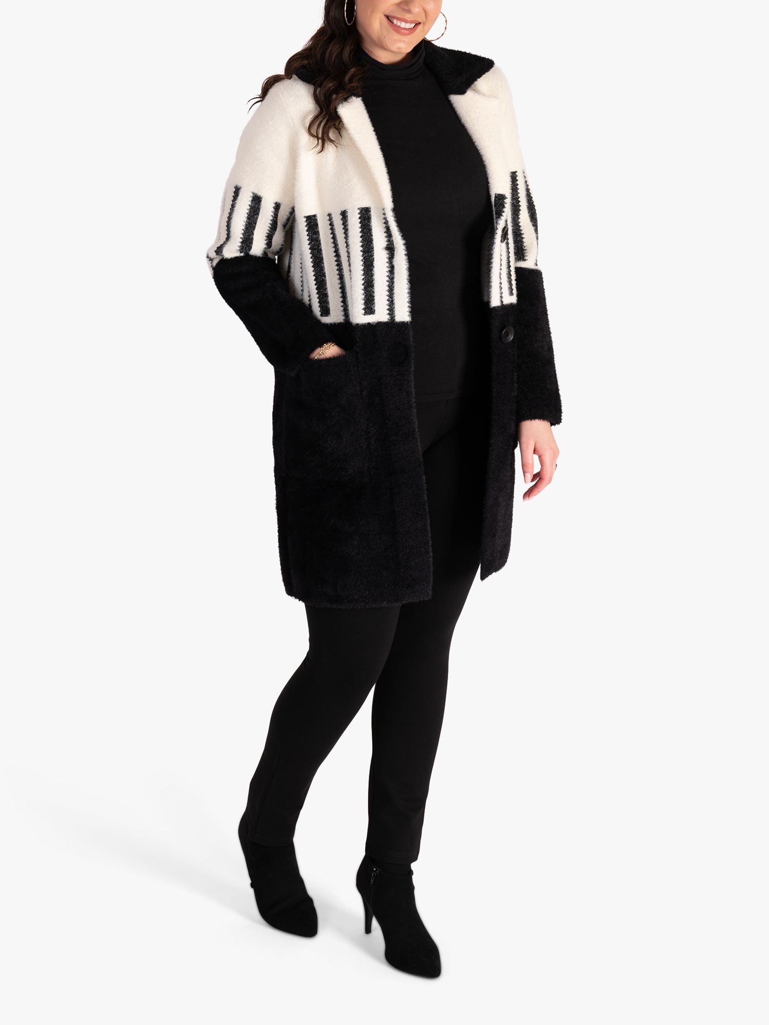 Buy chesca Piano Stripe Knitted Coat, Black/White Online at johnlewis.com