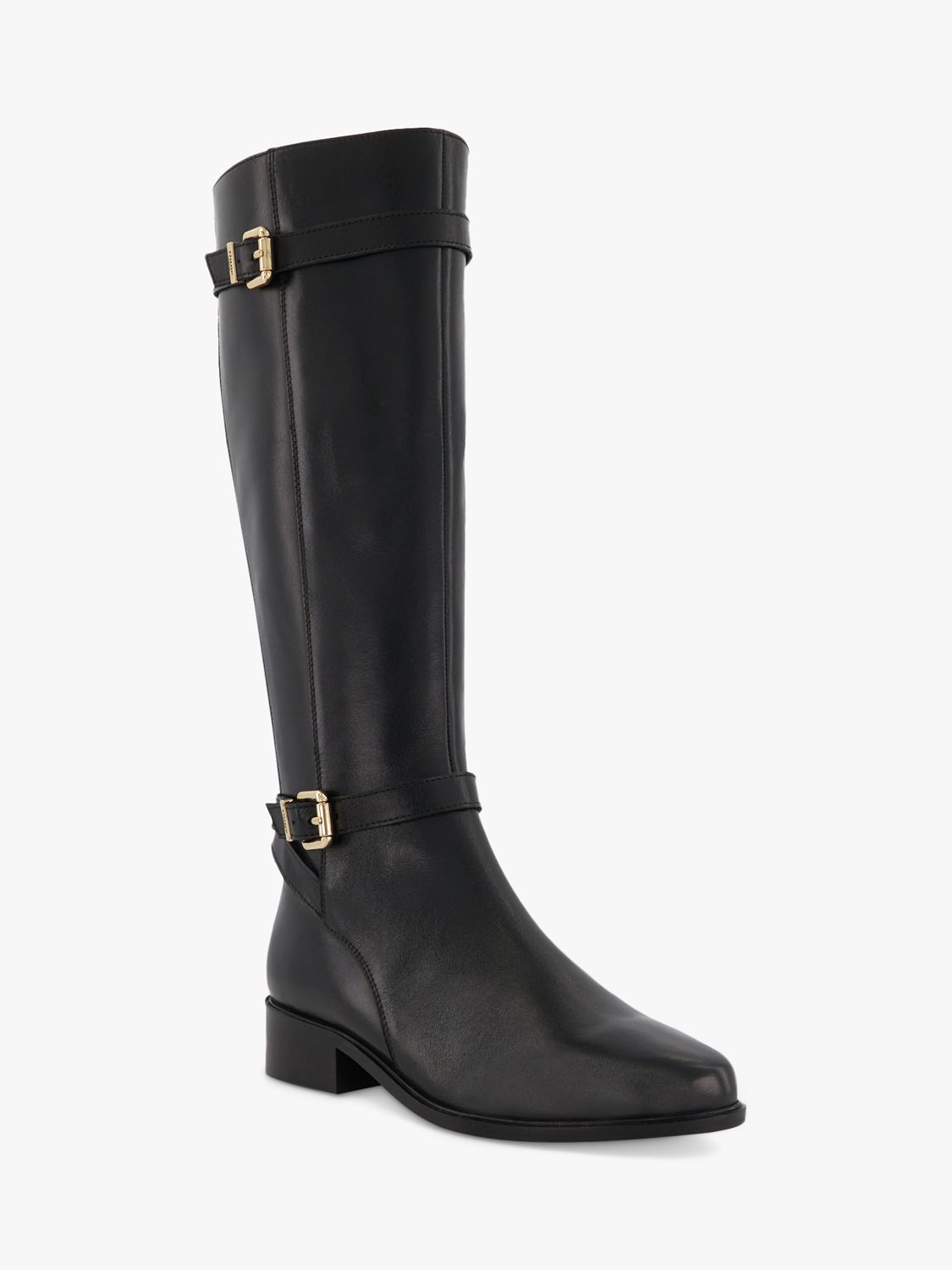 Dune Wide Fit Tepi Leather Trim High Boot, Black Leather at John Lewis ...