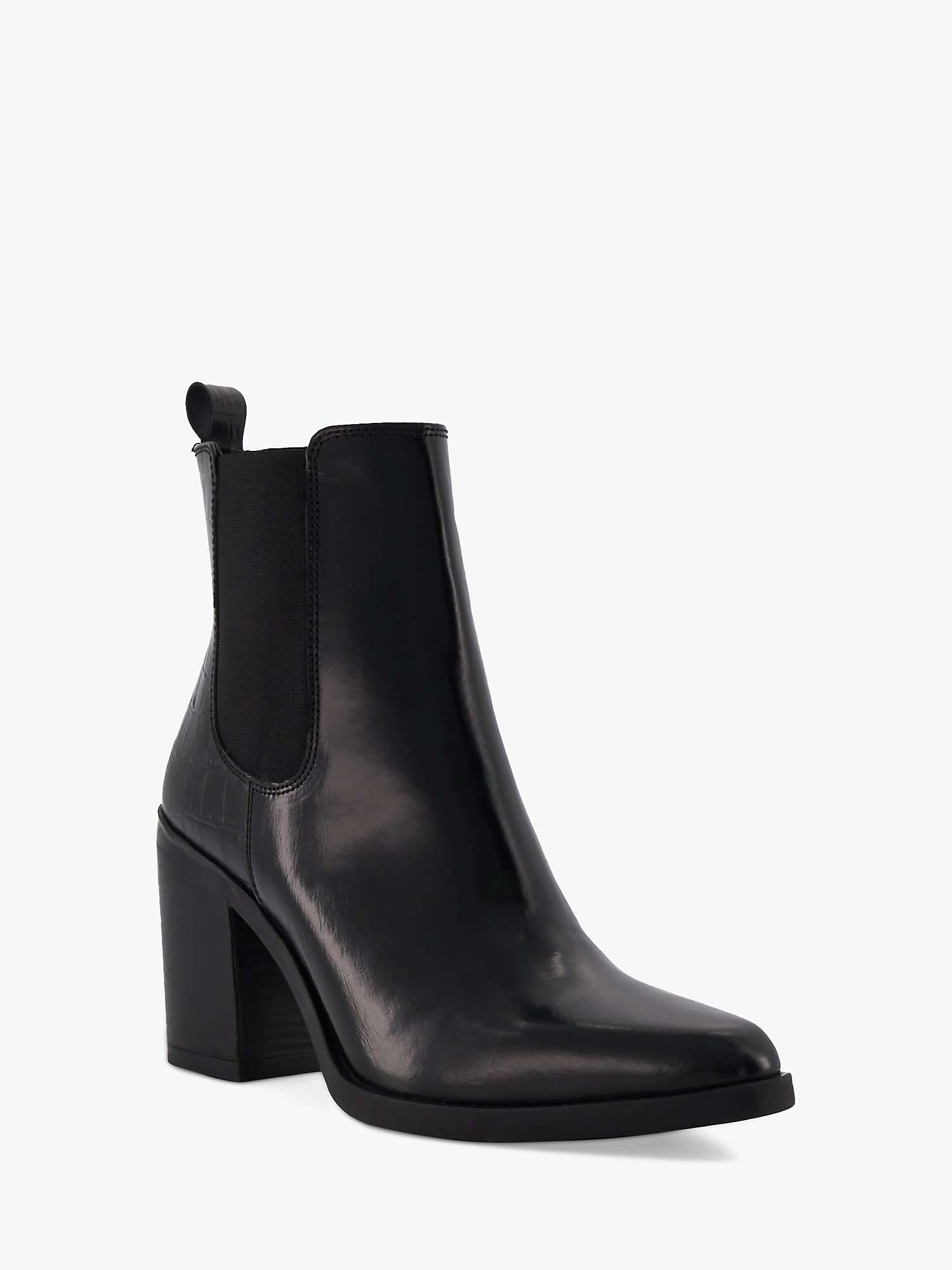 Buy Dune Promising Block Heel Leather Ankle Boots, Black Online at johnlewis.com