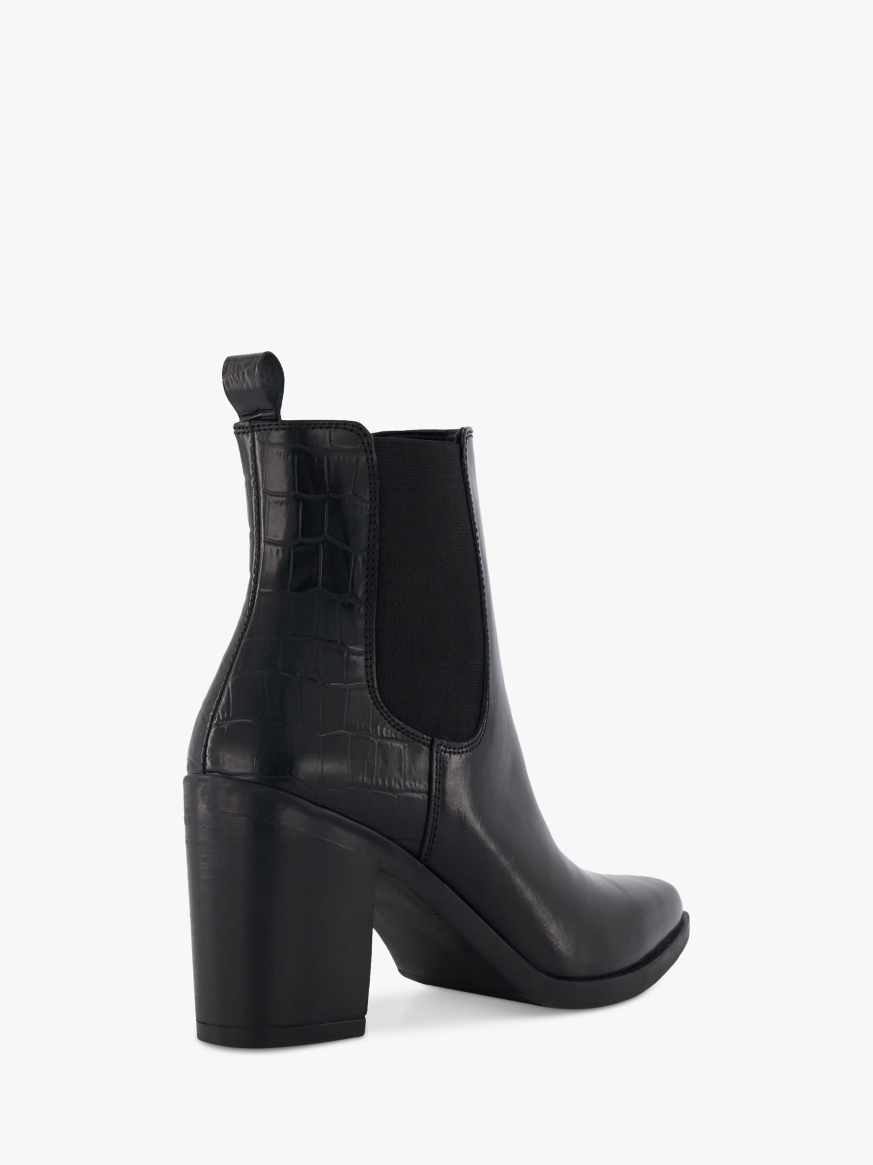 Dune Promising Block Heel Leather Ankle Boots, Black at John Lewis ...