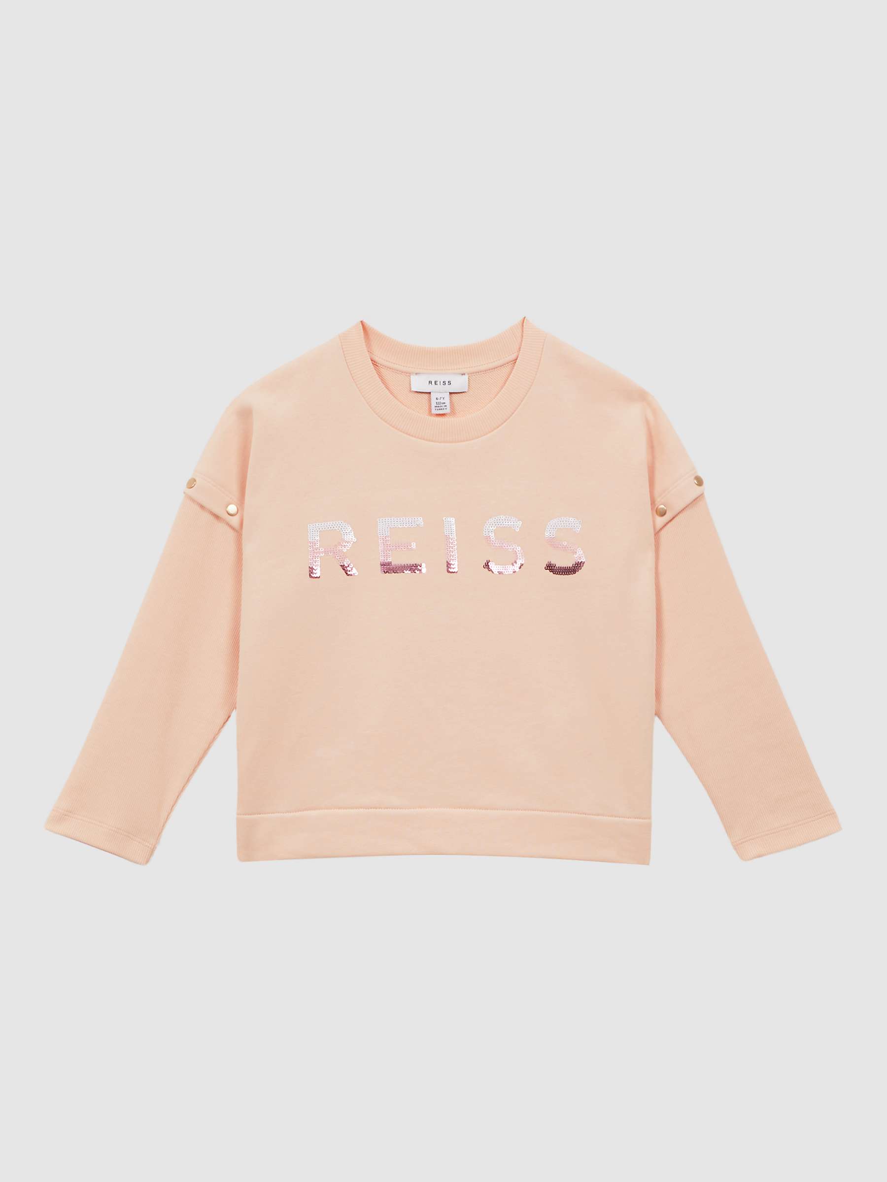 Buy Reiss Kids' Etta Sequin Logo Detachable Sleeve Jersey Top, Pink Online at johnlewis.com