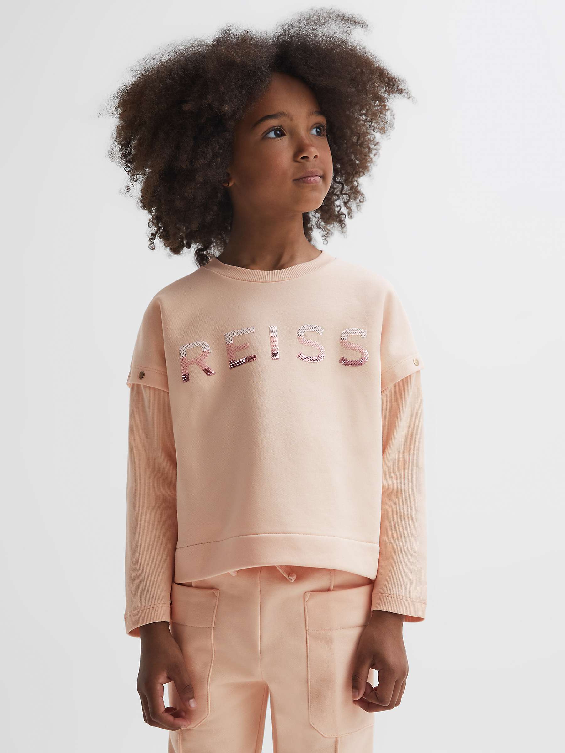 Buy Reiss Kids' Etta Sequin Logo Detachable Sleeve Jersey Top, Pink Online at johnlewis.com