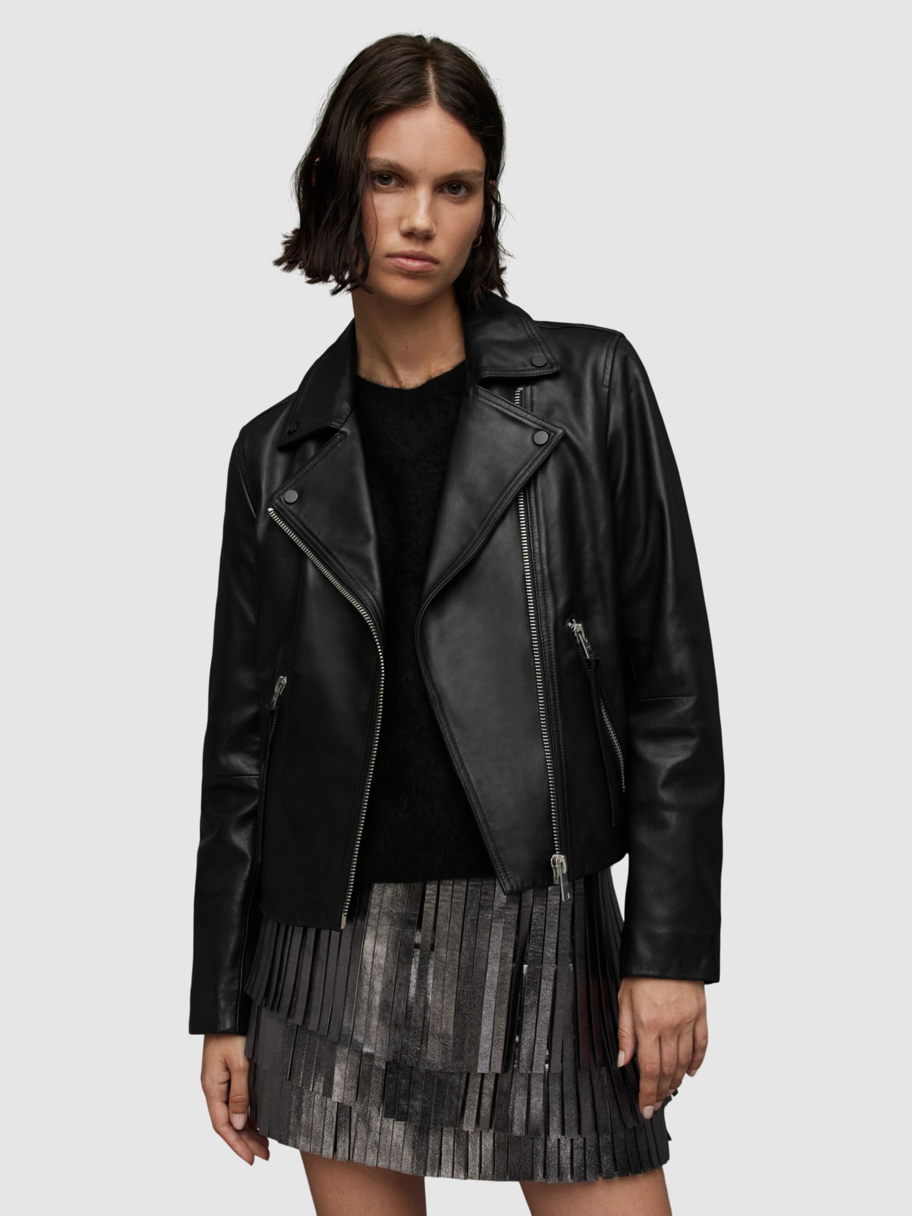 AllSaints Dalby Leather Biker Jacket, Black at John Lewis & Partners