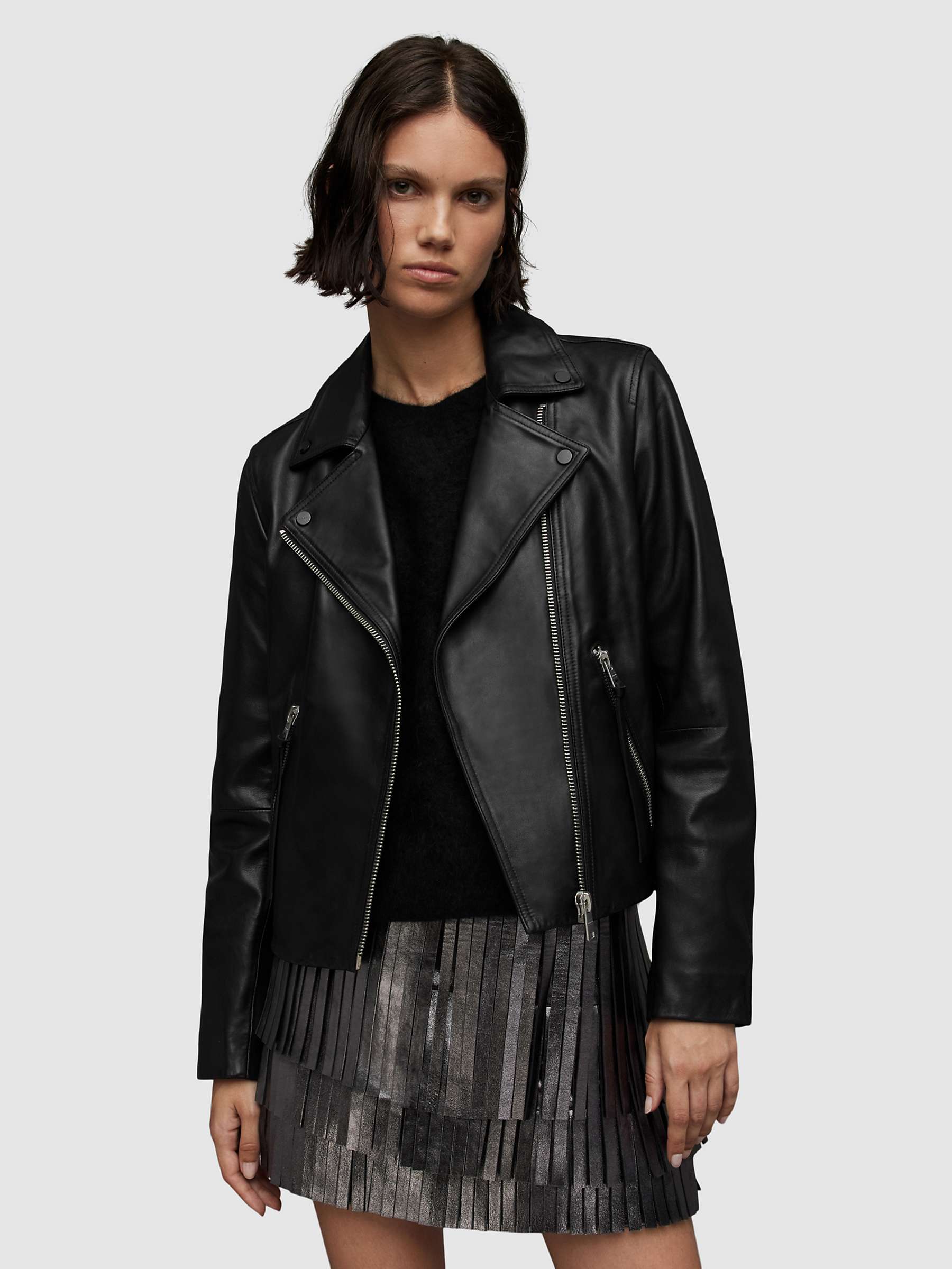 Buy AllSaints Dalby Leather Biker Jacket, Black Online at johnlewis.com