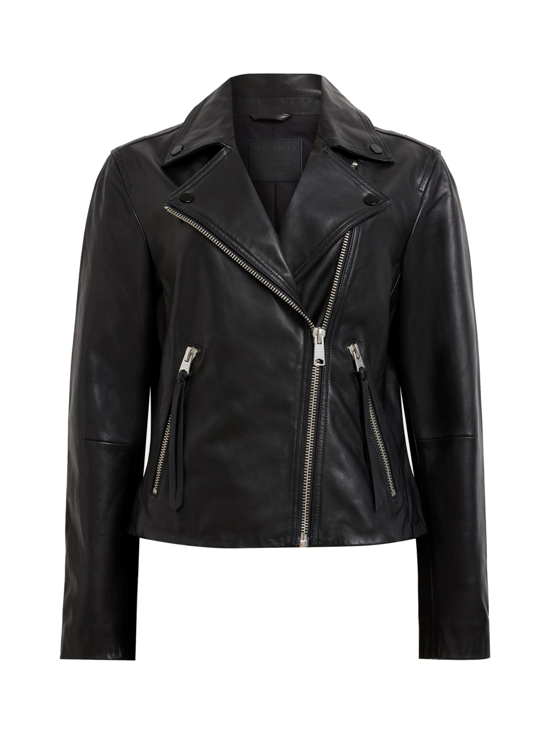 AllSaints Dalby Leather Biker Jacket, Black at John Lewis & Partners
