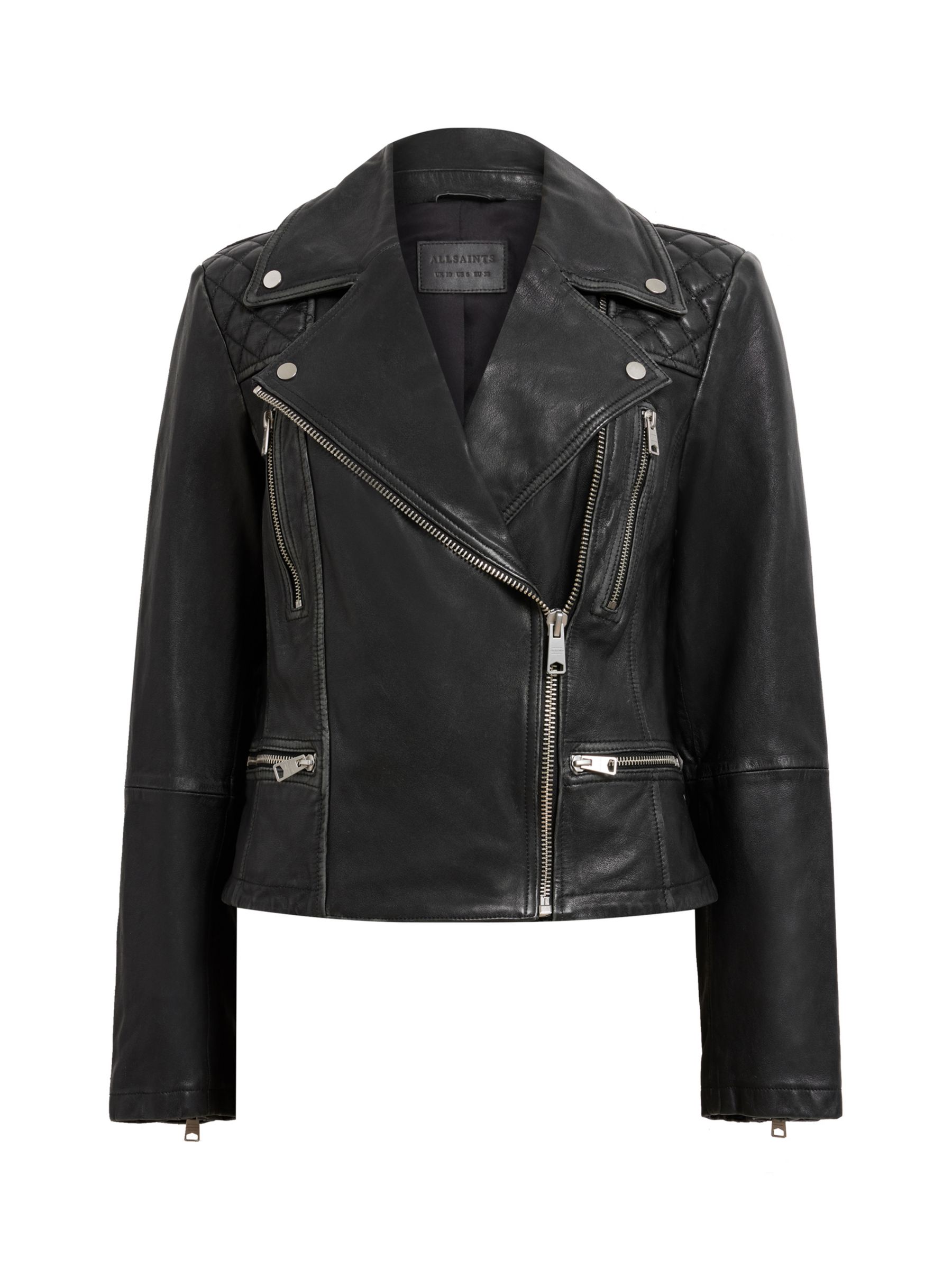 AllSaints Cargo Leather Biker Jacket, Black at John Lewis & Partners