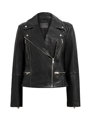 AllSaints Cargo Leather Biker Jacket, Black