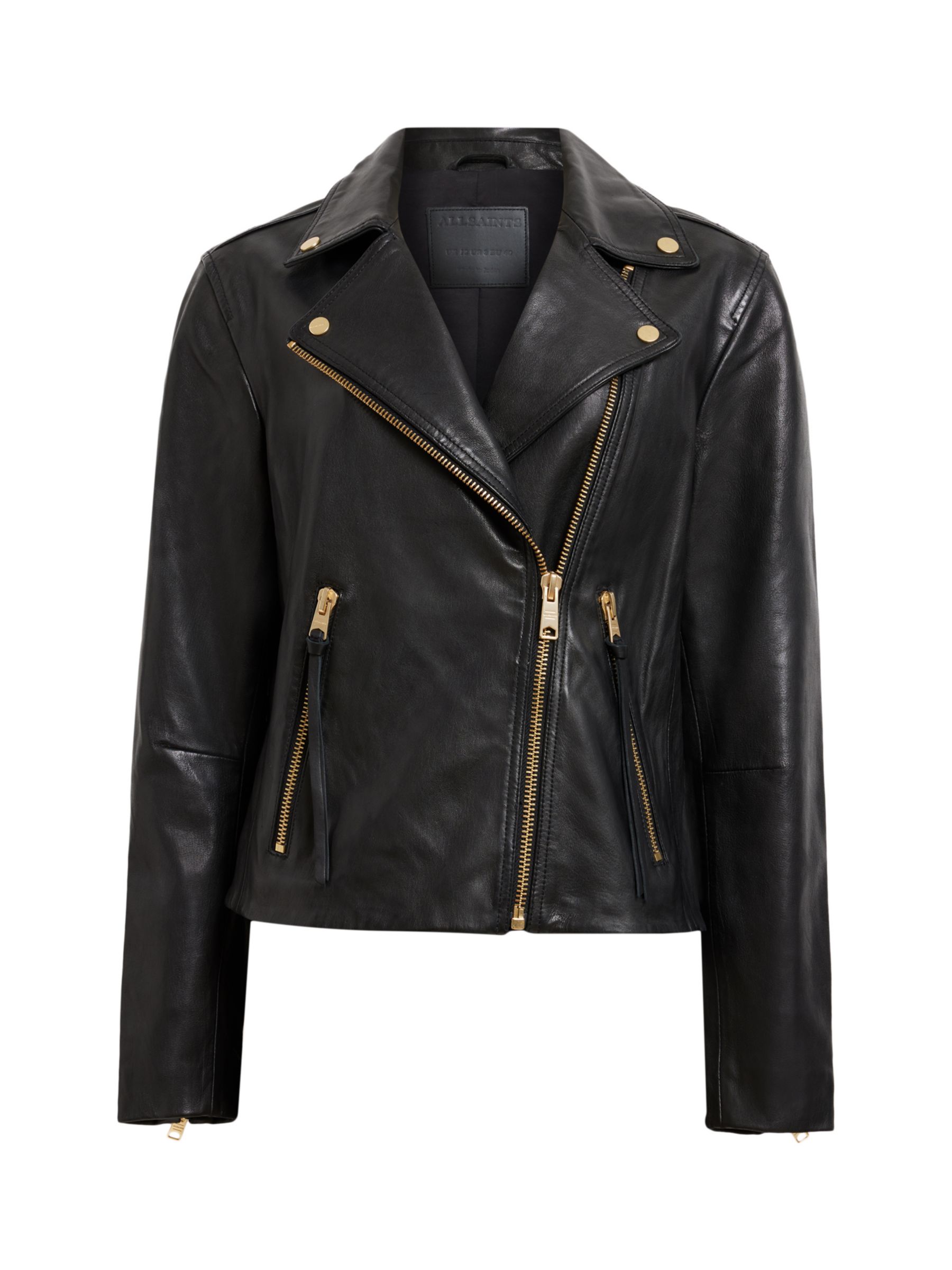 Buy AllSaints Dalby Leather Biker Jacket, Black/Gold Online at johnlewis.com