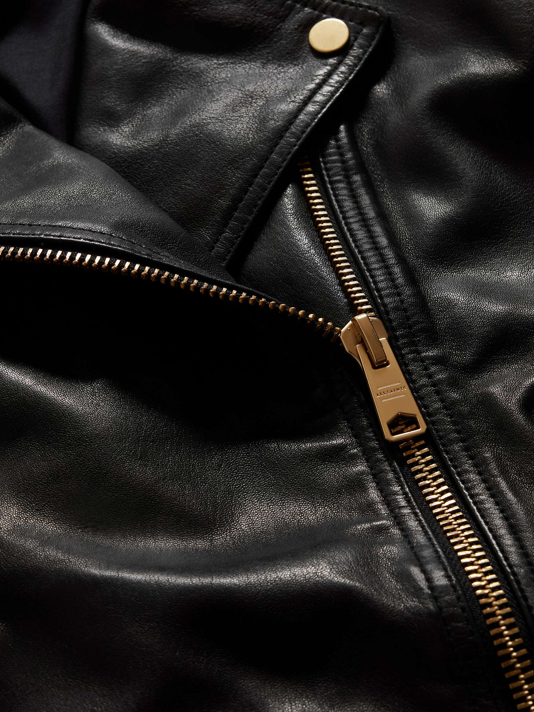 Buy AllSaints Dalby Leather Biker Jacket, Black/Gold Online at johnlewis.com