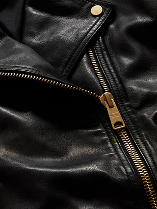 AllSaints Dalby Leather Biker Jacket, Black/Gold