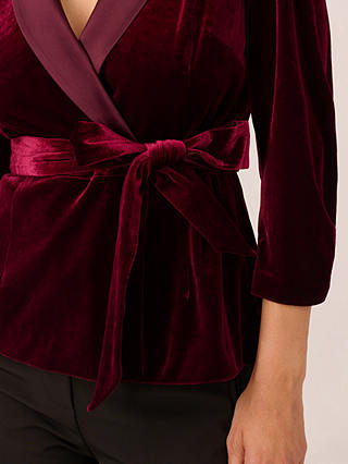 Adrianna Papell Velvet Tuxedo Wrap Jacket, Burgundy