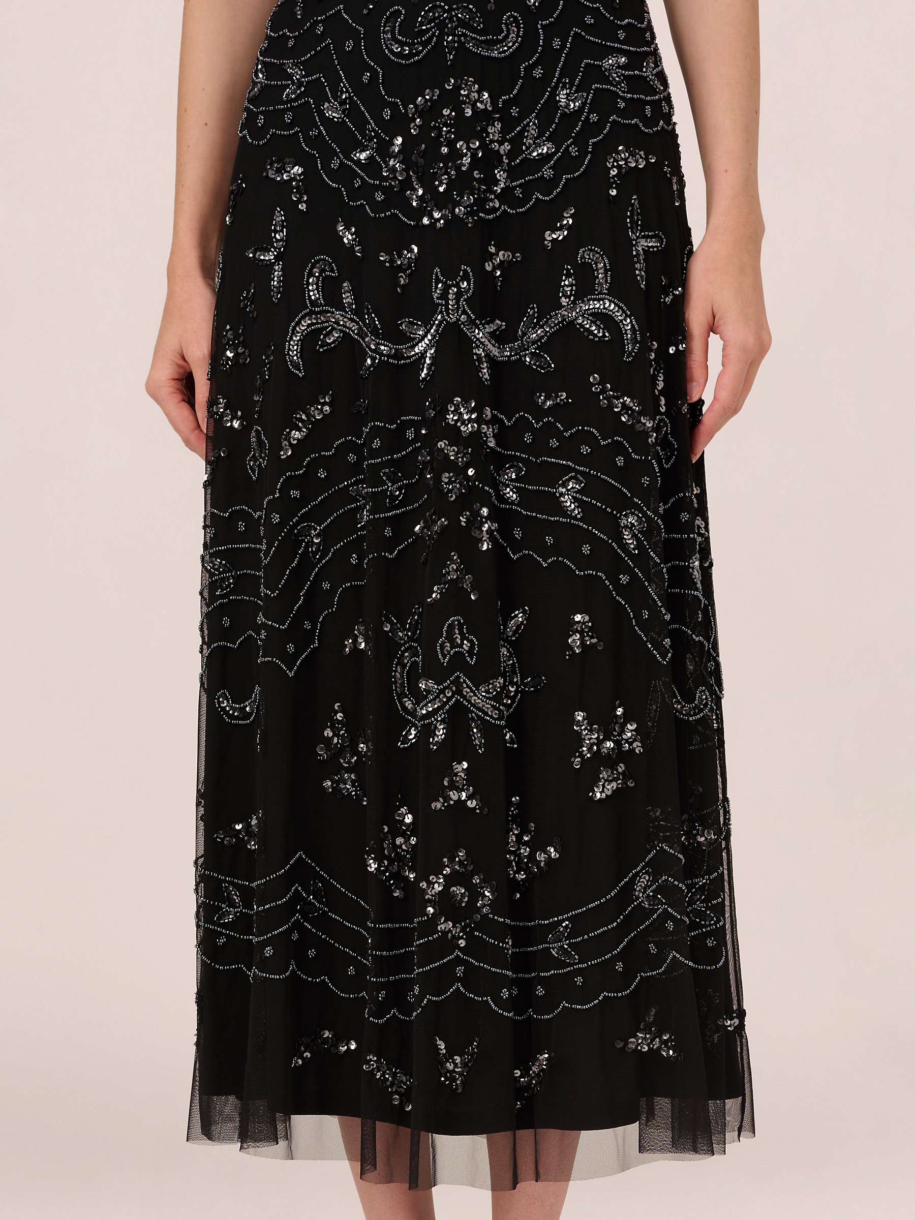 Buy Adrianna Papell Beaded Midi Dress, Black/Gunmetal Online at johnlewis.com